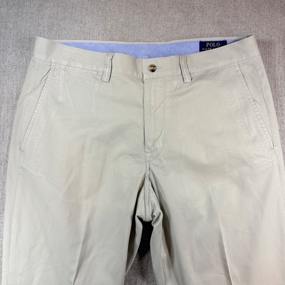 Polo Ralph‎ Lauren Stretch Straight Fit Flat Front Chino Pants Khaki Mens 36x32